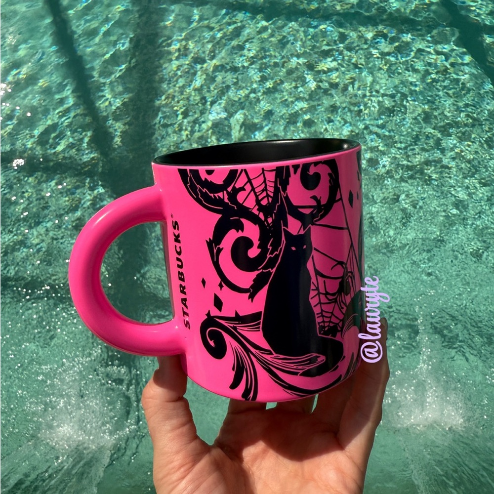 Starbucks 2021 Halloween Hot Pink Black Cat Ceramic Mug